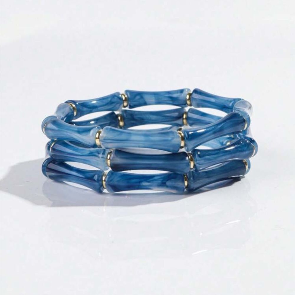 Free People Blue Resin Bamboo Link Bracelet with Gold Accents